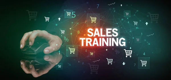 Obsługa Bezprzewodowych Urządzeń Peryferyjnych Napisem Sales Training Koncepcja Zakupów Online — Zdjęcie stockowe