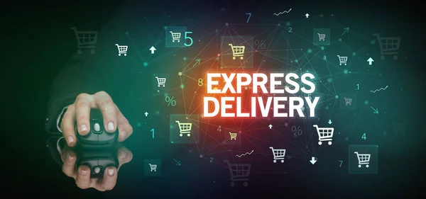 Portatile Periferica Wireless Con Iscrizione Express Delivery Concetto Shopping Online — Foto Stock