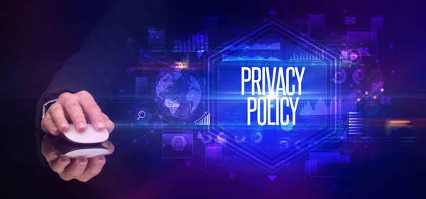 Kézi Tárolás Vezeték Nélküli Periférikus Privacy Policy Felirattal Kiberbiztonsági Koncepció — Stock Fotó