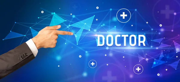 Primer Plano Mano Recortada Apuntando Inscripción Doctor Concepto Médico —  Fotos de Stock