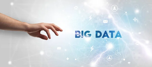 stock image Hand pointing at BIG DATA inscription, modern technology concept