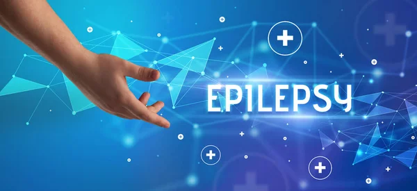 Close Mão Cortada Apontando Para Inscrição Epilepsy Conceito Médico — Fotografia de Stock