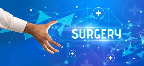 Close Van Bijgesneden Hand Wijzend Surgery Inscriptie Medisch Concept — Stockfoto