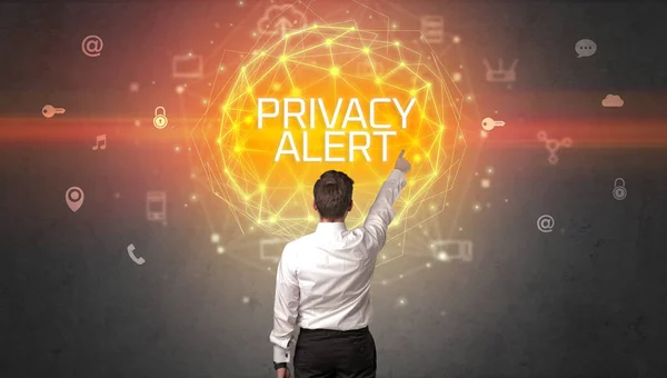 Вид Сзади Бизнесмена Надписью Privacy Alert Концепция Онлайн Безопасности — стоковое фото