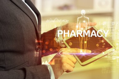 PHARMACY yazıtlı elektronik tıbbi kayıt, tıbbi teknoloji konsepti