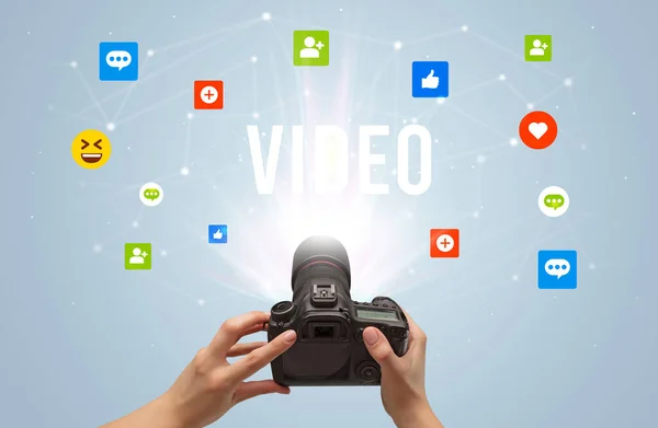 Použití Fotoaparátu Zachycení Obsahu Sociálních Médií Nápisem Video Koncept Obsahu — Stock fotografie