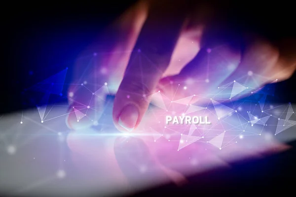 Tableta Para Tocar Dedos Con Inscripción Payroll Concepto Negocio —  Fotos de Stock