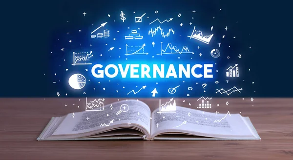 Governance Inscrição Saindo Livro Aberto Conceito Negócio — Fotografia de Stock