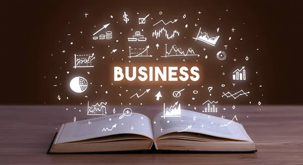 Business Inscrição Saindo Livro Aberto Conceito Negócio — Fotografia de Stock