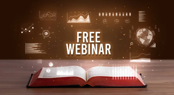 Free Webinar Inscription Coming Out Open Book Creative Business Concept — Stock Photo, Image