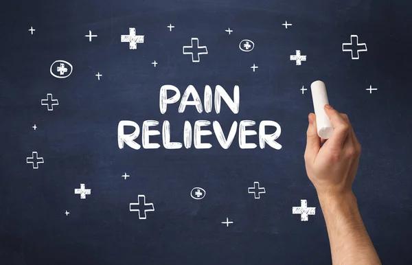 Handtekening Pain Reliever Inscriptie Met Wit Krijt Schoolbord Medisch Concept — Stockfoto