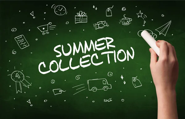 Ручний Малюнок Напис Summer Collection Білою Крейдою Дошці Концепція Інтернет — стокове фото
