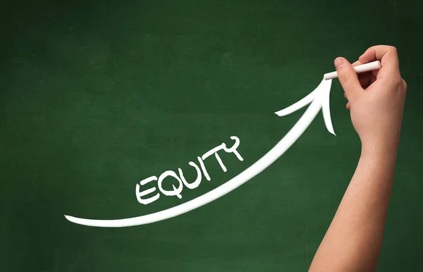 Handritning Equity Inskription Med Vit Krita Svarta Tavlan Affärsidé — Stockfoto