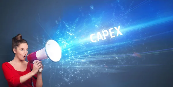 Jongeren Schreeuwen Luidspreker Met Capex Inscriptie Business Concept — Stockfoto