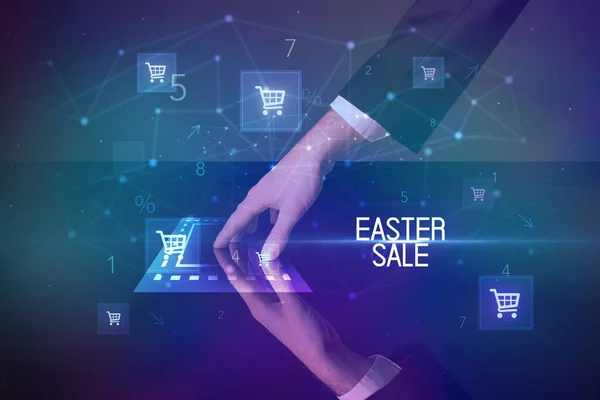 Online Nakupování Konceptem Nápisu Easter Sale Ikonami Nákupního Košíku — Stock fotografie