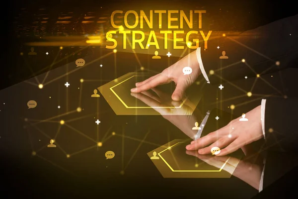 Навігація Соціальними Мережами Написом Content Strategy Концепція Нових Медіа — стокове фото