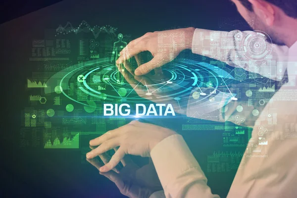 Businessman Touching Huge Display Big Data Inscription Modern Technology Concept — Stock Photo, Image