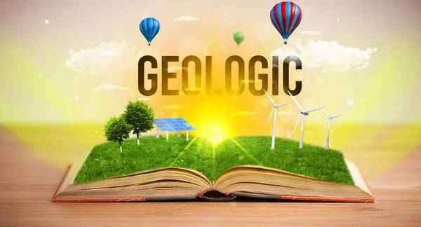 Open Book Geologic Inscription Renewable Energy Concept — Stock Photo, Image
