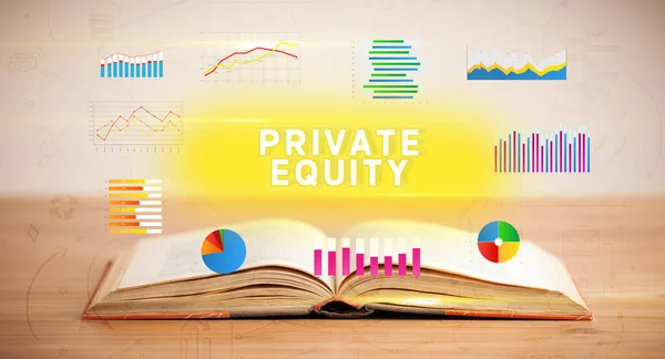 Öppen Bok Med Private Equity Inskription Nytt Affärskoncept — Stockfoto