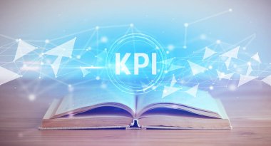 KPI kısaltmalı açık kitap, modern teknoloji kavramı