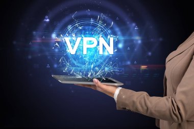VPN kısaltmalı dokunmatik ekran, modern teknoloji kavramı