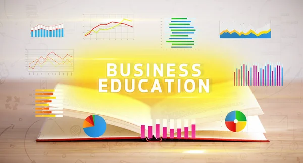 有Business Education Inscription New Business Concept的开卷书 — 图库照片