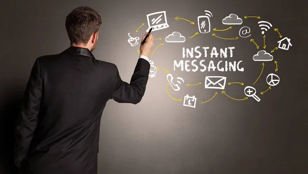Instant Mesaging Yazıtları Yeni Medya Kavramı Ile Sosyal Medya Simgeleri — Stok fotoğraf