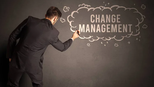 Businessman Drawing Cloud Change Management Inscription Modern Business Concept — Stockfoto