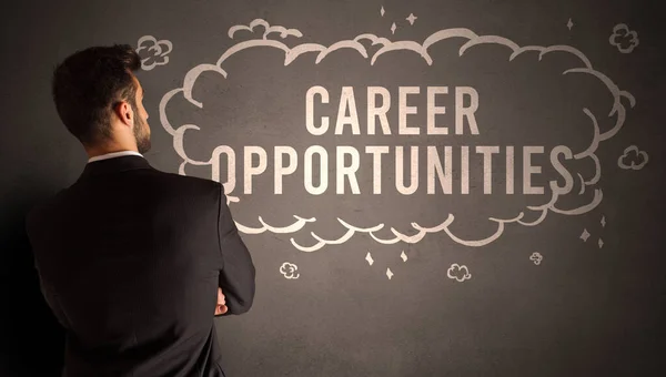 Zakenman Tekent Een Wolk Met Career Opportunities Inscriptie Binnen Modern — Stockfoto