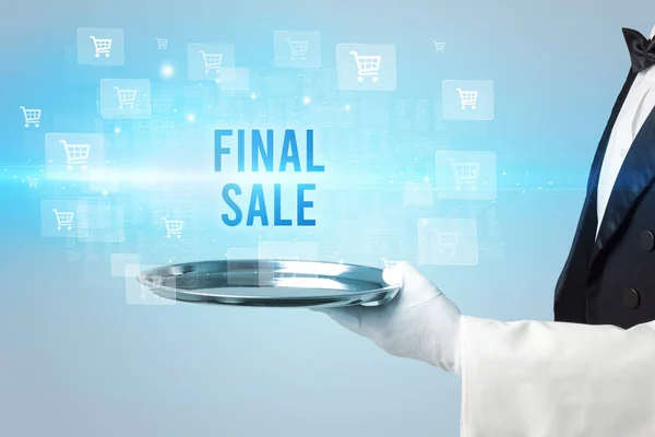 Servitören Serverar Final Sale Inskription Online Shopping Koncept — Stockfoto