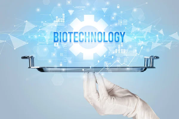 Servitören Serverar Teknik Koncept Med Biotechnology Inskription — Stockfoto