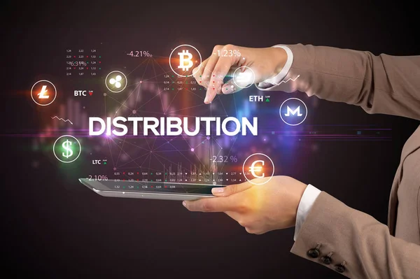 Zbliżenie Ekranu Dotykowego Napisem Distribution Koncepcja Możliwości Biznesowych — Zdjęcie stockowe