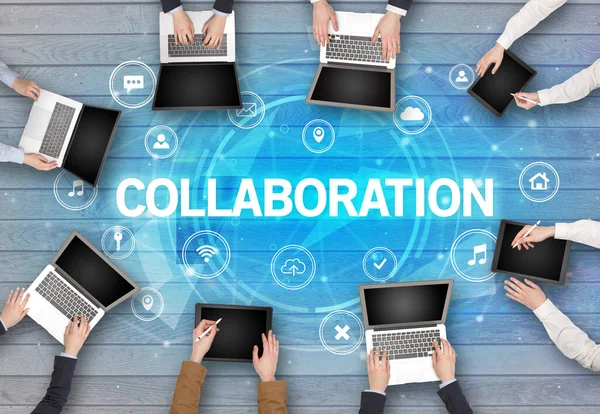 Találkozó Collaboration Insciption Social Networking Koncepcióval — Stock Fotó