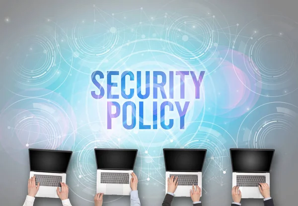 Group People Front Laptop Security Policy Insciption Web Security Concept — Stock Photo, Image