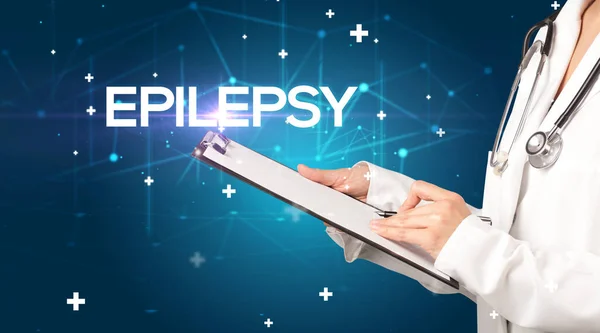 Orvos Kitölti Orvosi Feljegyzéseket Epilepsy Felirattal Orvosi Koncepcióval — Stock Fotó