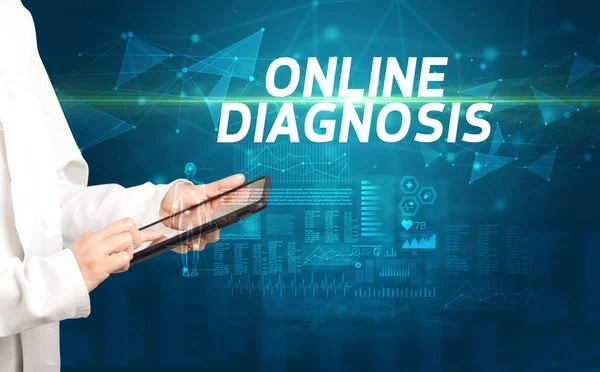 Lékař Píše Poznámky Schránky Nápisem Online Diagnosis Koncepce Lékařské Diagnózy — Stock fotografie