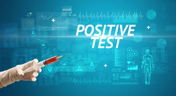 Virüs Aşısı Ile Şırınga Iğnesi Positive Test Yazıtları Panzehir Konsepti — Stok fotoğraf