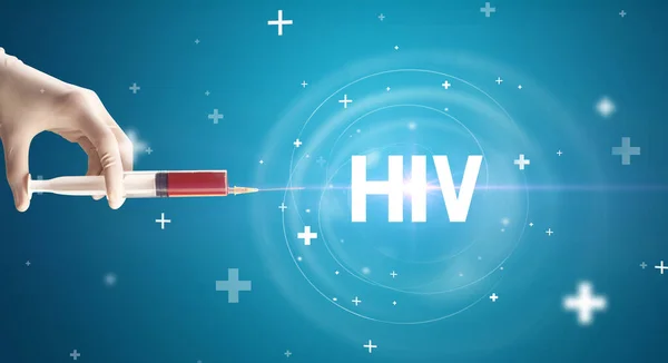 注射針にウイルスワクチンとHivの略称 解毒剤の概念 — ストック写真