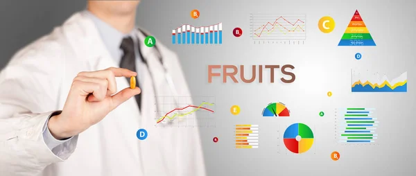 Nutritionist Una Pillola Con Iscrizione Frutti Concetto Stile Vita Sano — Foto Stock