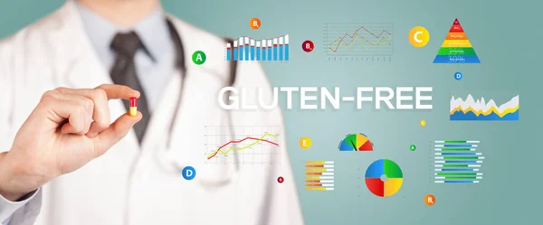 Nutricionista Dando Lhe Uma Pílula Com Inscrição Gluten Free Conceito — Fotografia de Stock