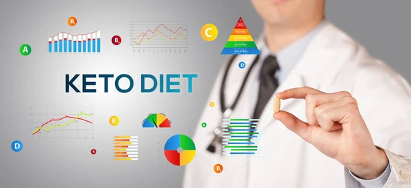 Nutritionist Giving You Pill Keto Diet Inscription Healthy Lifestyle Concept — Stock Photo, Image