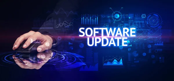 Kézi Tárolás Vezeték Nélküli Periférián Software Update Felirattal Modern Technológia — Stock Fotó