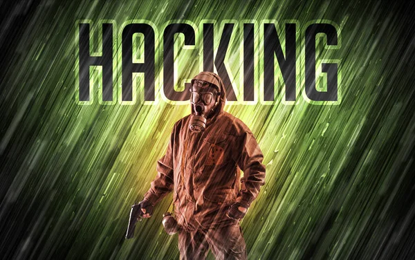 Mysterious Man Hacking Inscription Online Security Concept — Stock Photo, Image