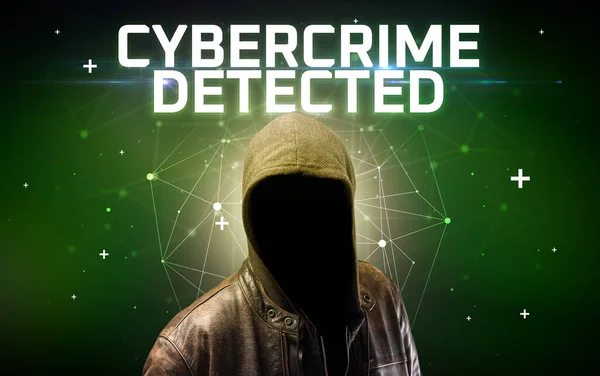 Mystérieux Hacker Avec Inscription Cybercrime Detected Inscription Concept Attaque Ligne — Photo