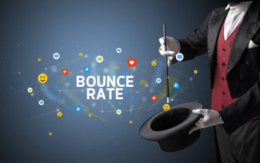 Sihirbaz BOUNCE Oranı yazıtları, sosyal medya pazarlama konseptiyle sihirbazlık numarası gösteriyor