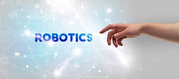 Pointant Main Inscription Robotics Concept Technologie Moderne — Photo