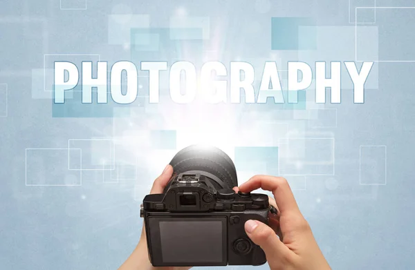 Κοντινό Πλάνο Ψηφιακής Φωτογραφικής Μηχανής Χειρός Επιγραφή Φωτογραφιασ Ταξιδιωτική Έννοια — Φωτογραφία Αρχείου