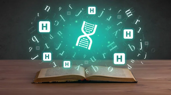 Open Medical Book Dna Icons Global Health Concept — Stock Photo, Image
