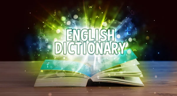 開いた本 教育概念から出てくる英語辞書碑文 — ストック写真