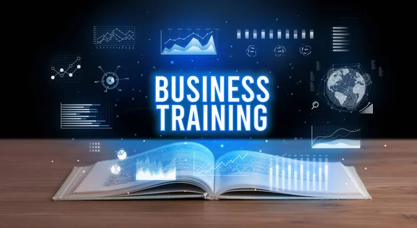 Business Training Inskription Kommer Från Öppen Bok Creative Business Concept — Stockfoto